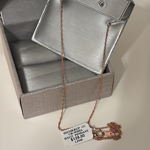 Zales Rose Gold and Silver Halo Pendant Necklace NWT - Picture 4 of 14